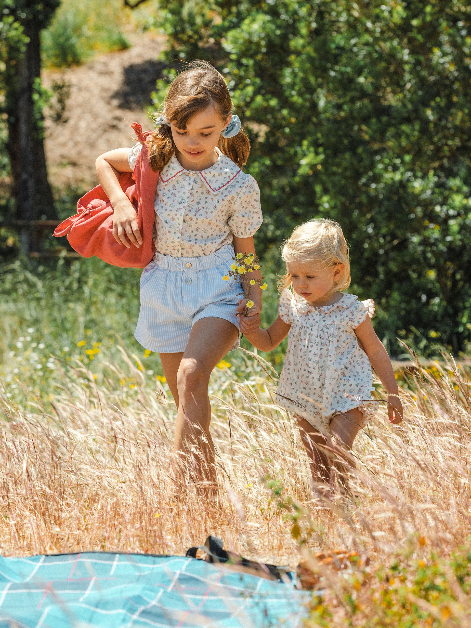 Calções denim de riscas com bolsos - Laranjinha