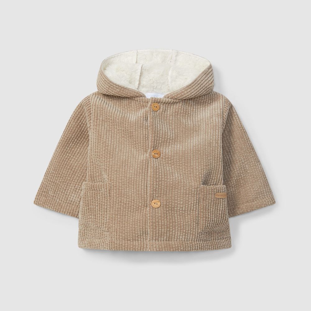 Casaco de capuz em bombazine com pelo - Laranjinha