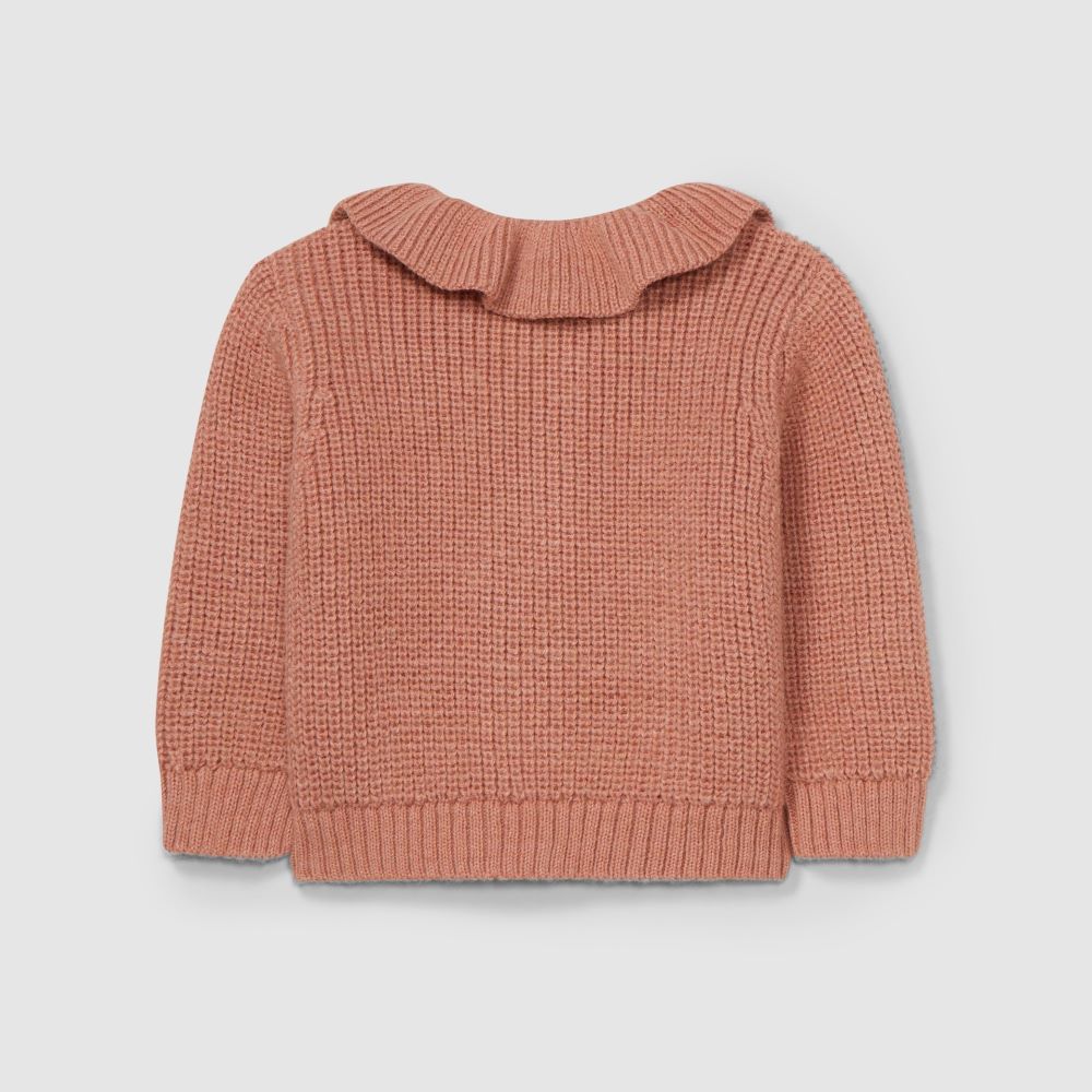 Casaco tricotado com gola de folho - Laranjinha