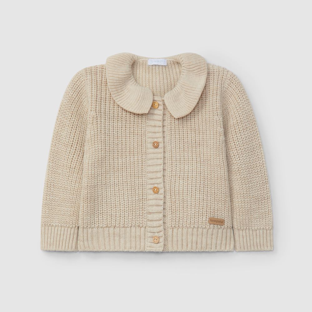 Casaco tricotado com gola de folho - Laranjinha