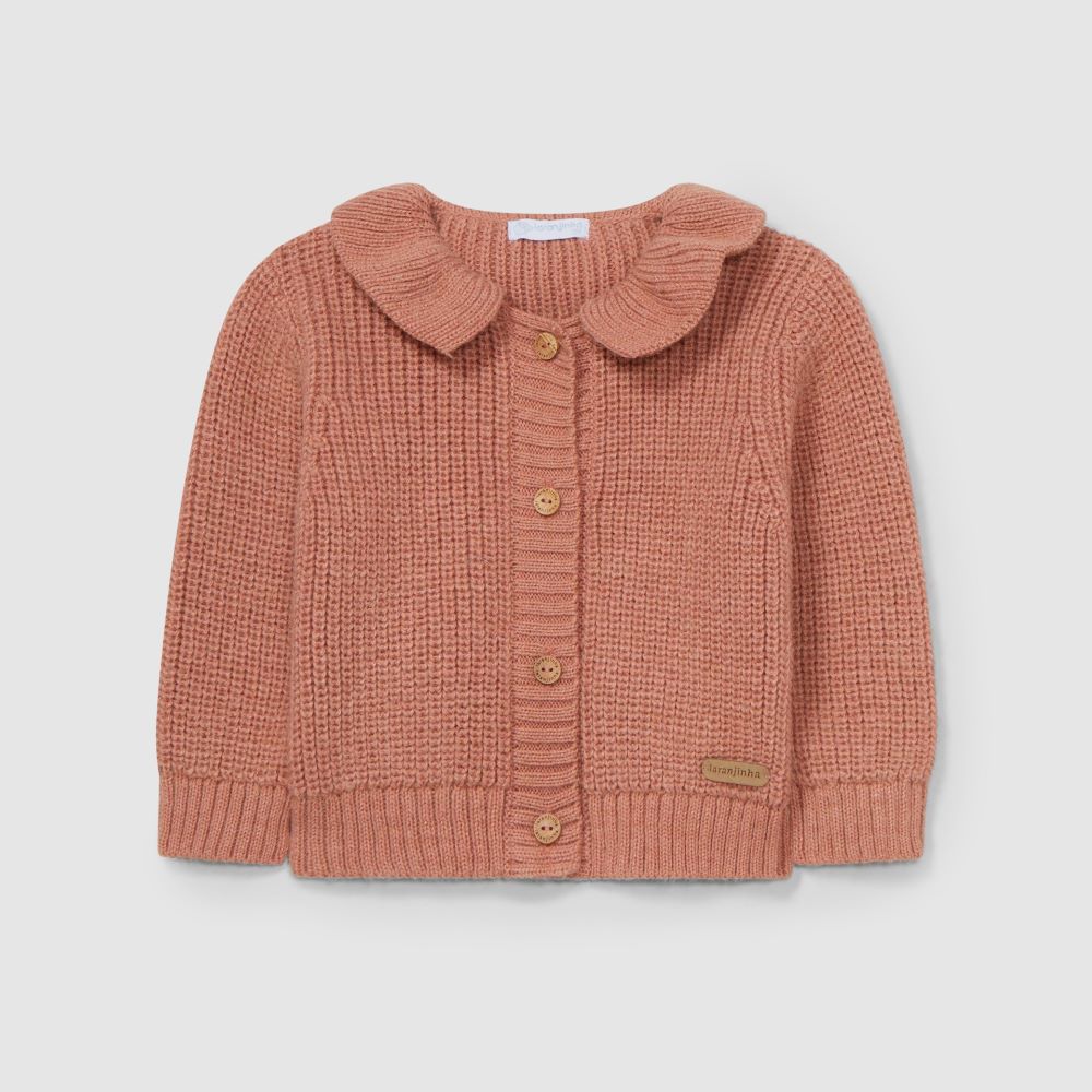 Casaco tricotado com gola de folho - Laranjinha