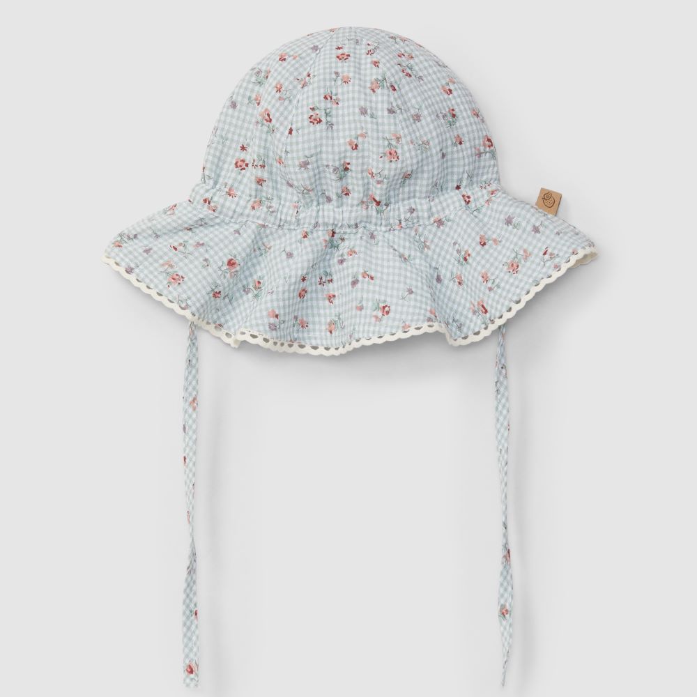 Chapéu em xadrez vichy com flores - Laranjinha