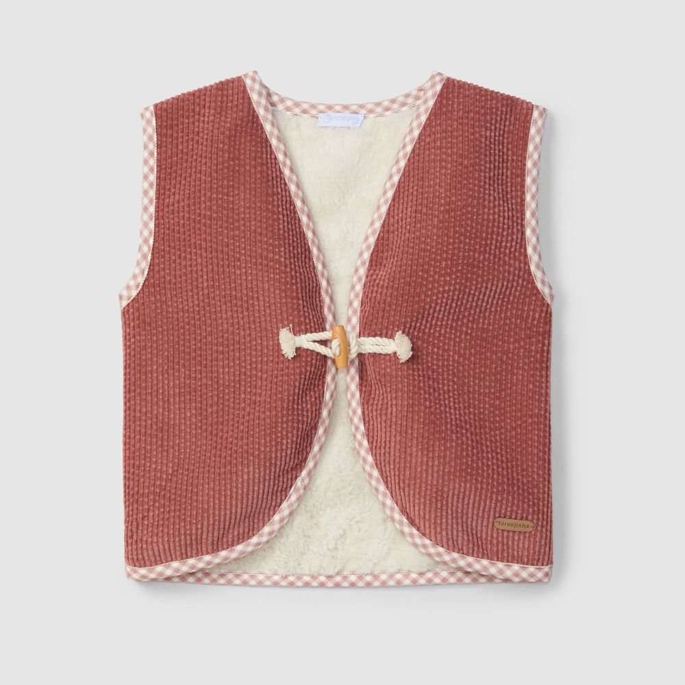 Colete rosa em bombazine com pelo - Laranjinha