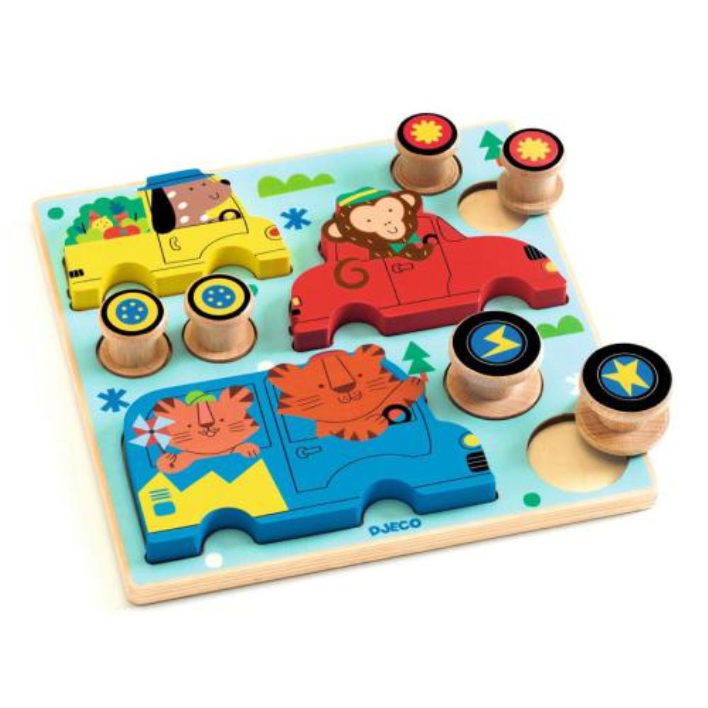 Puzz & Roll Color - Puzzle de Madeira c/ Carros - DJECO