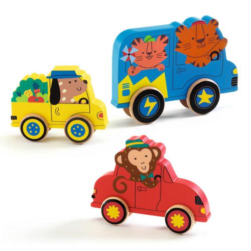 Puzz & Roll Color - Puzzle de Madeira c/ Carros - DJECO