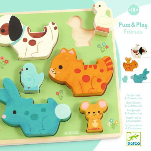 Puzz & Play Friends – Puzzle de Madeira c/ Animais - DJECO