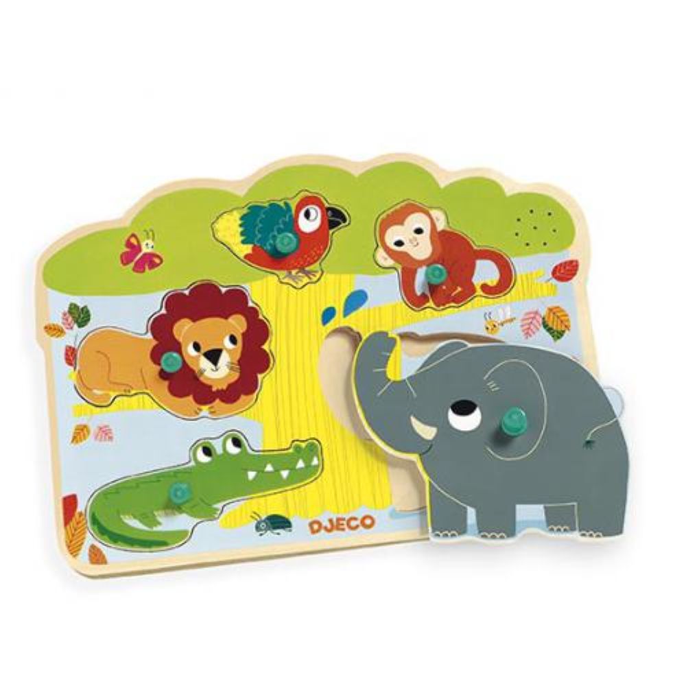 Puzzle Sonoro de Madeira c/ Animais - Djeco