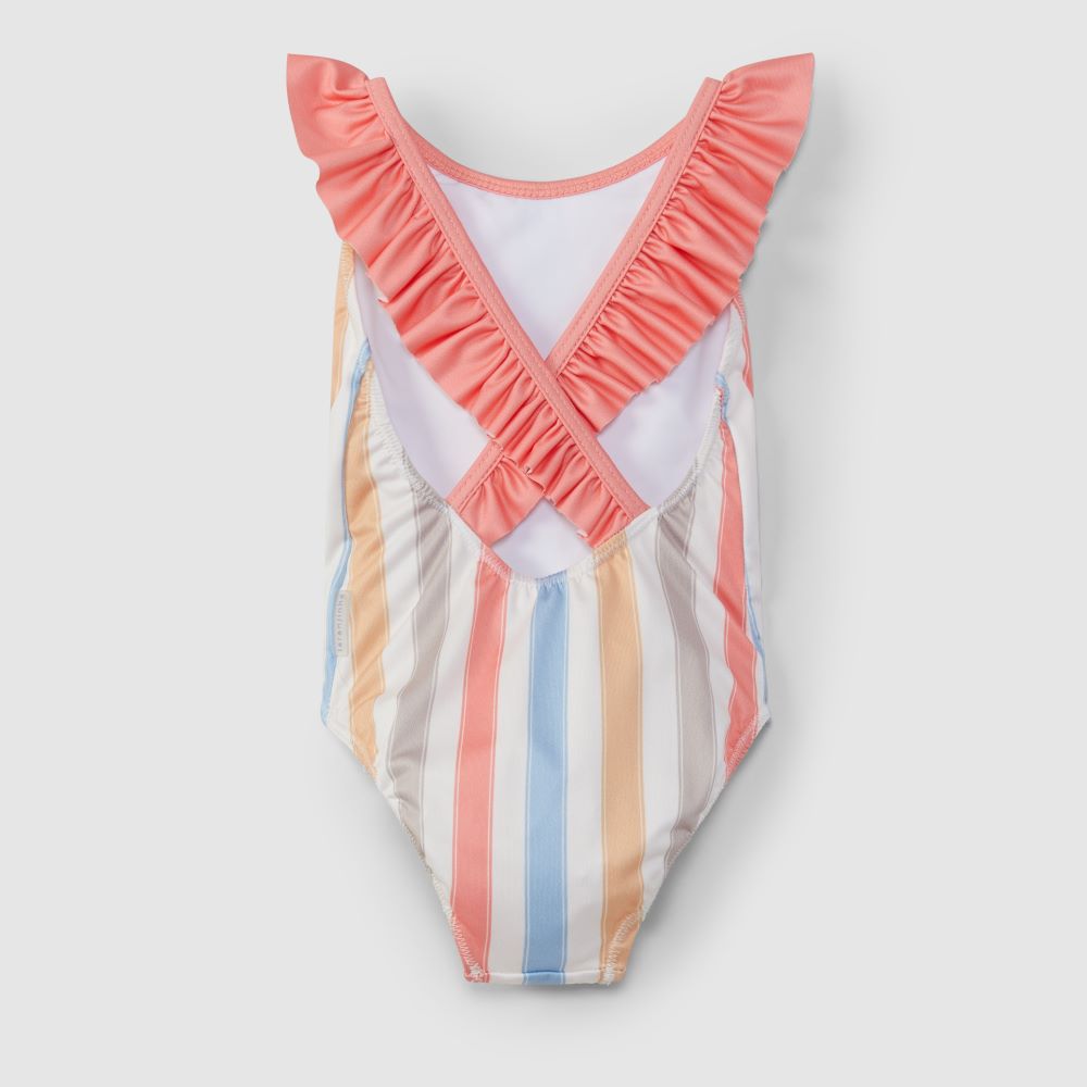 Fato de banho riscas com folho - Laranjinha