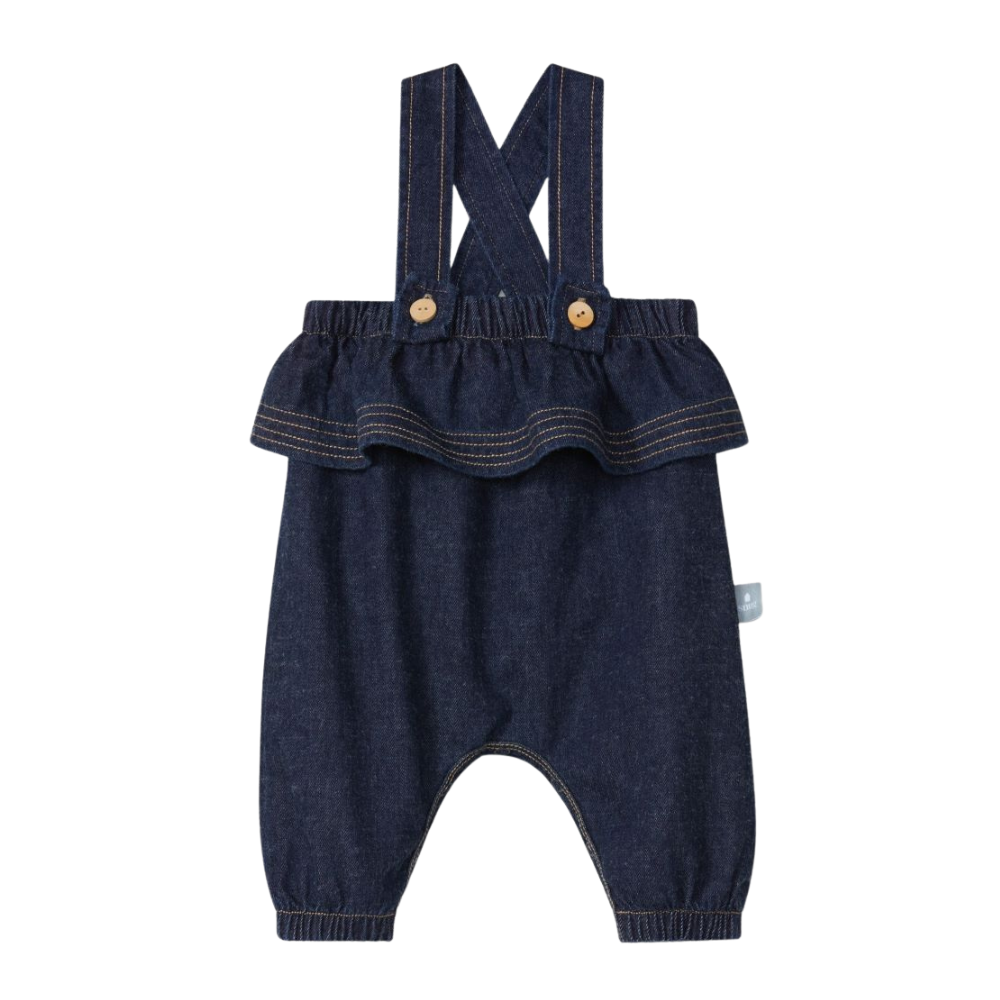 Jardineiras com folho em denim de algodão orgânico - Snug