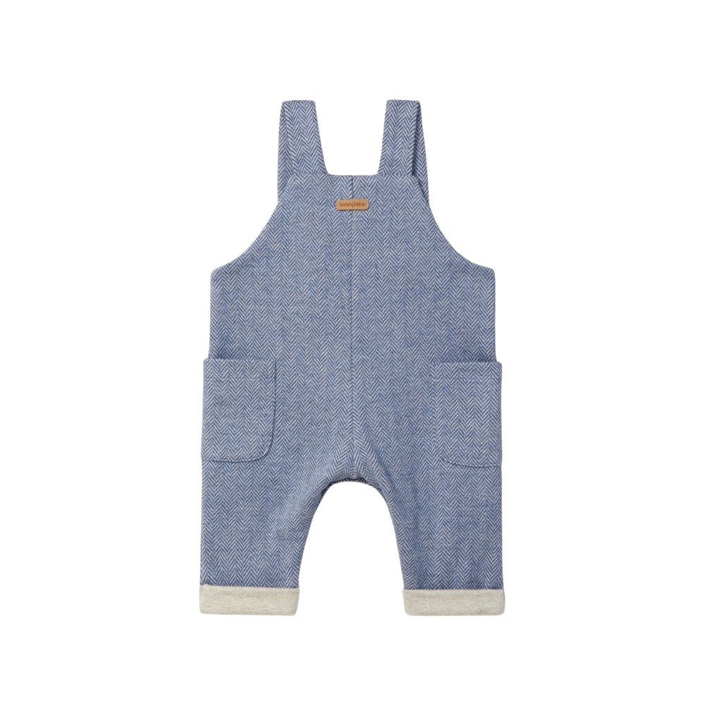 Jardineiras em malha de espinha com bolsos - Laranjinha