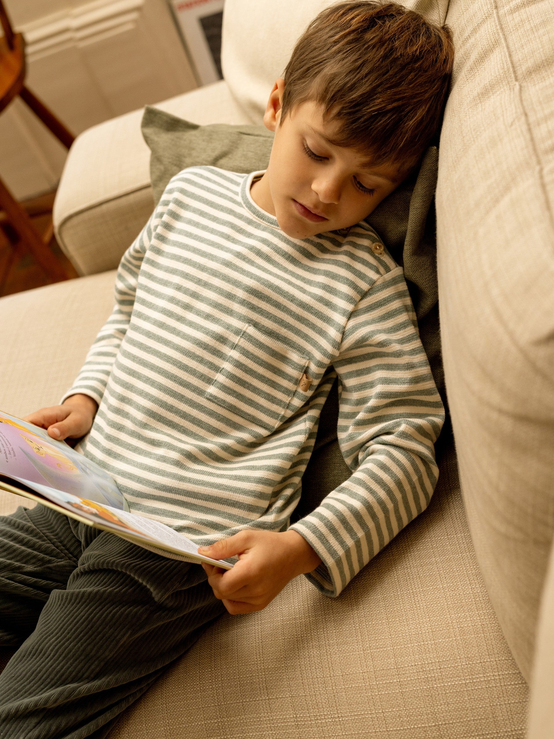 Longsleeve em malha jersey de riscas - Laranjinha