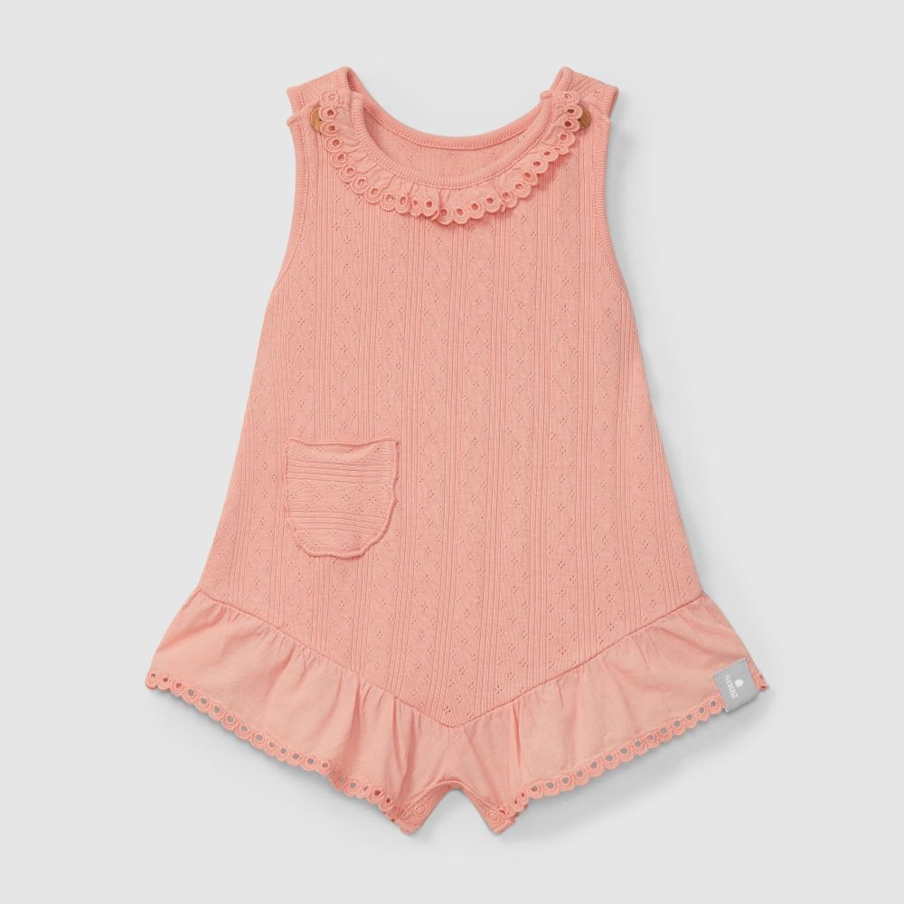 Macacão ajour com bordado inglês Coral - Snug