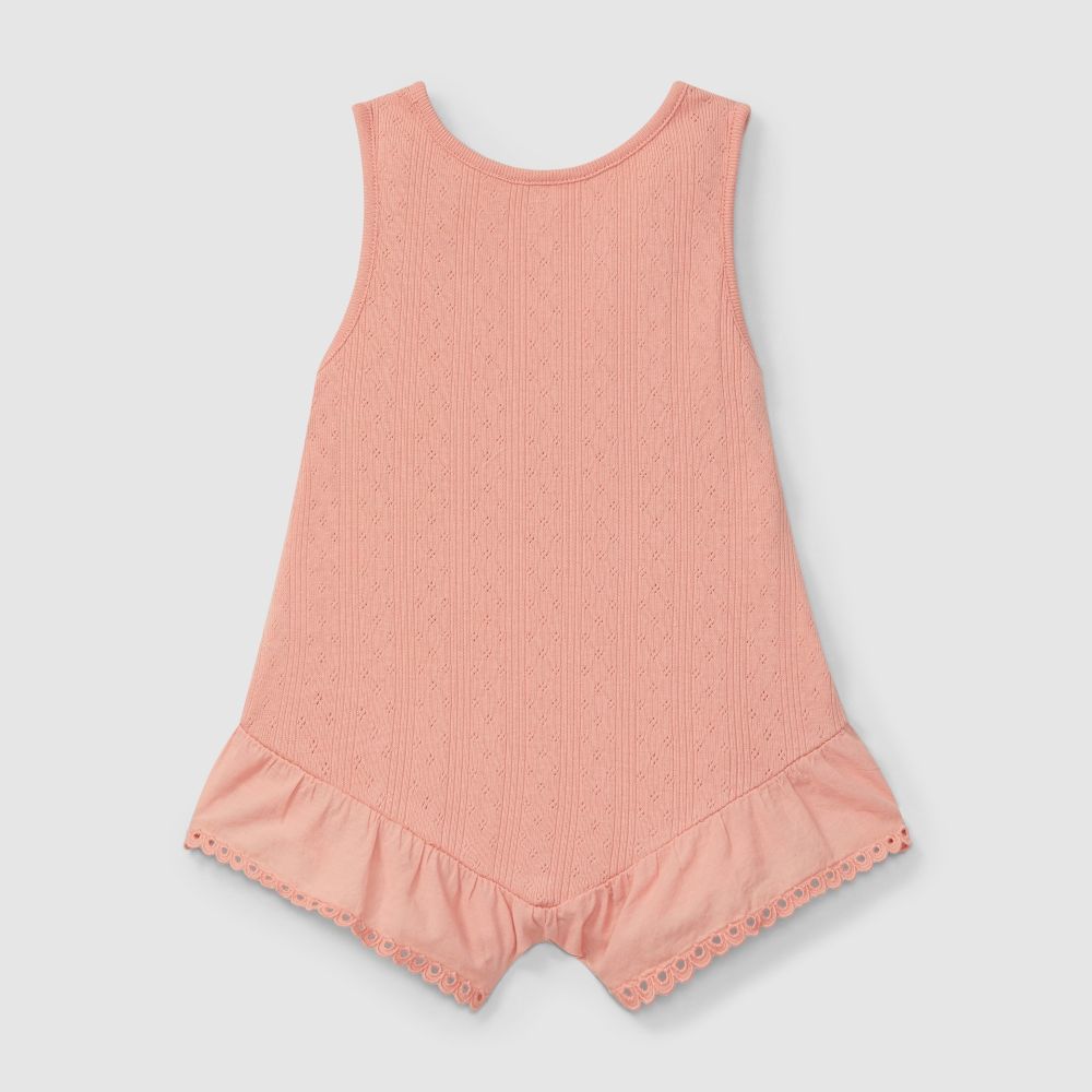 Macacão ajour com bordado inglês Coral - Snug