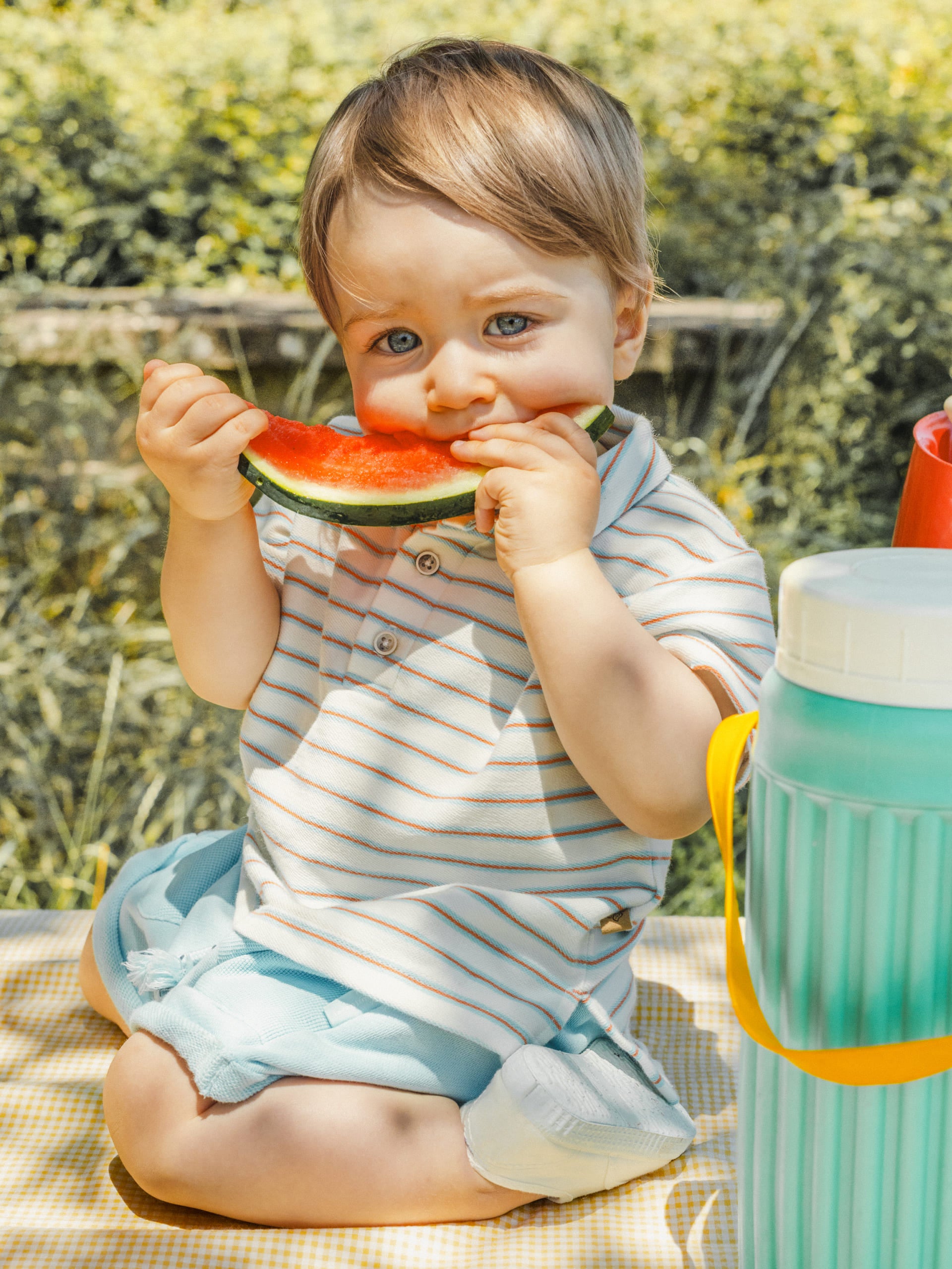 Polo em felpa de riscas multicolor - Laranjinha