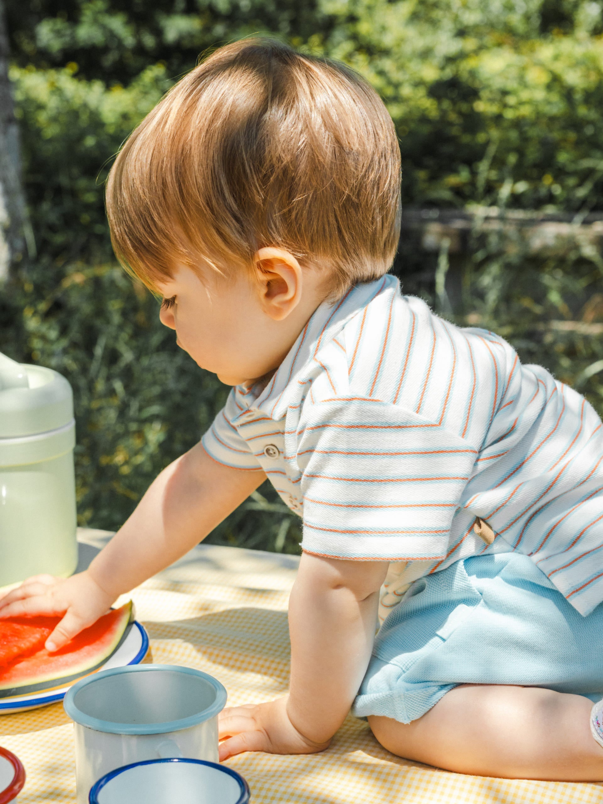 Polo em felpa de riscas multicolor - Laranjinha