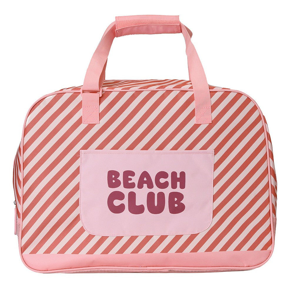 Saco de Praia Grande com Rede Stripes Bloom & Blush - Monneka