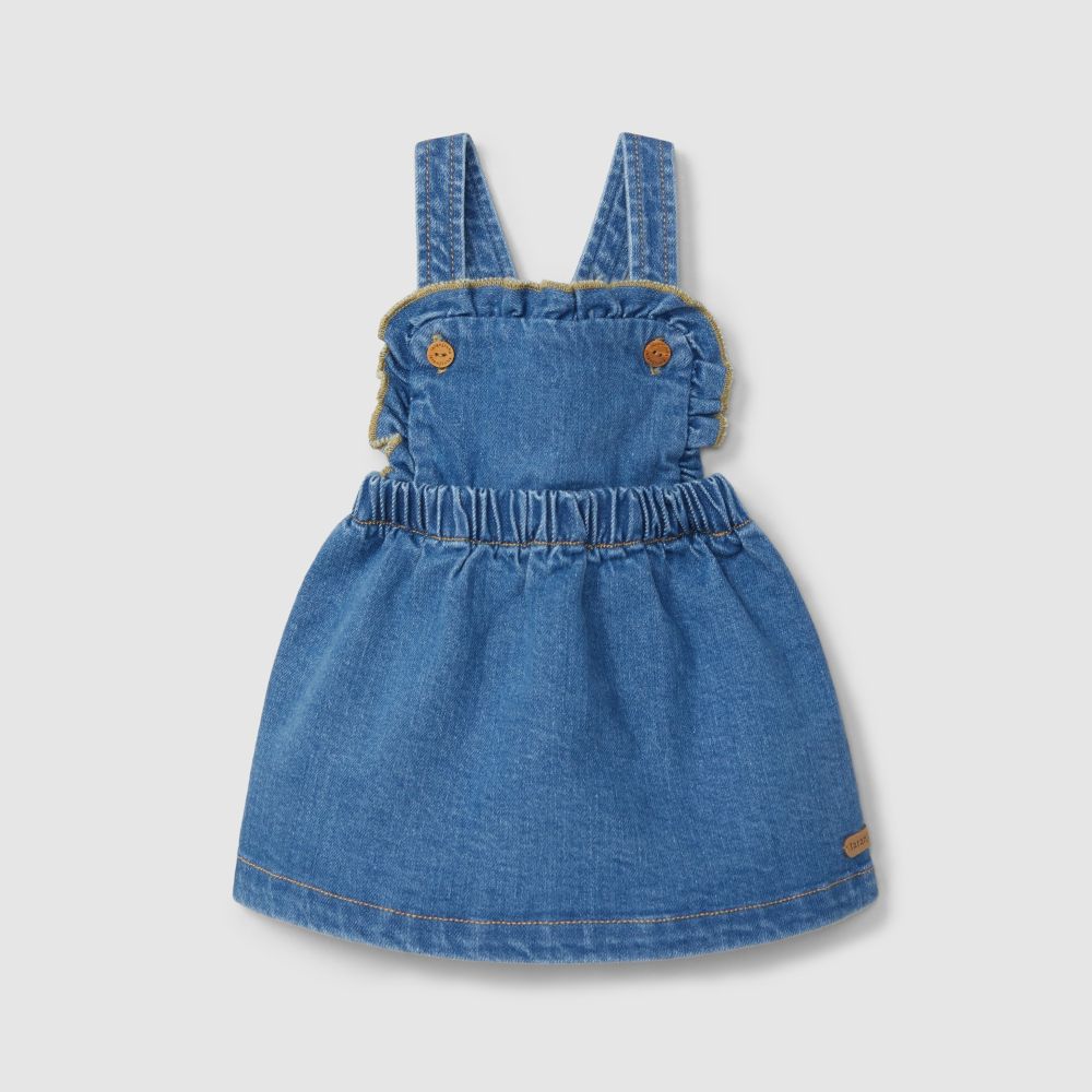 Saia de peito em ganga com detalhe de folho - Laranjinha