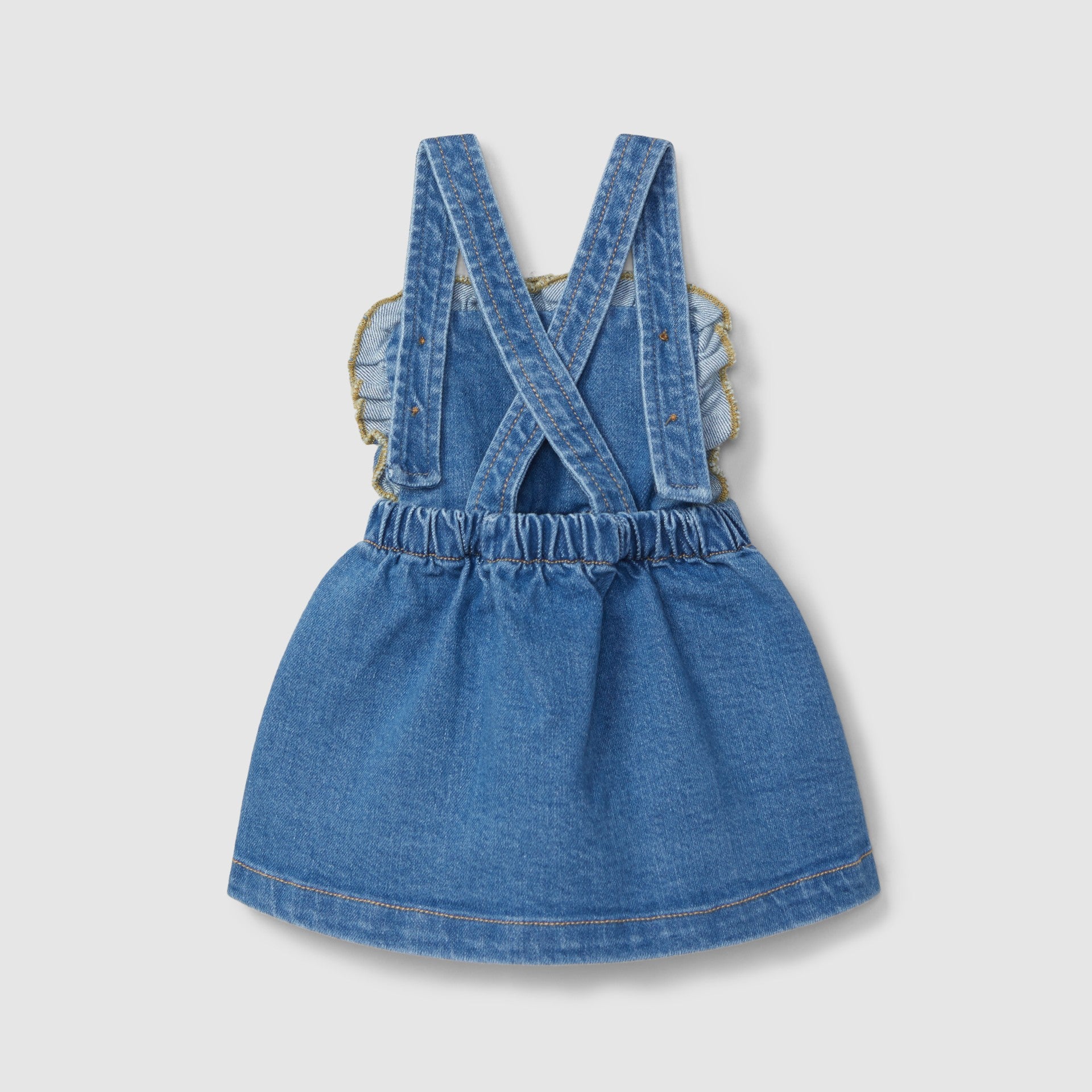 Saia de peito em ganga com detalhe de folho - Laranjinha