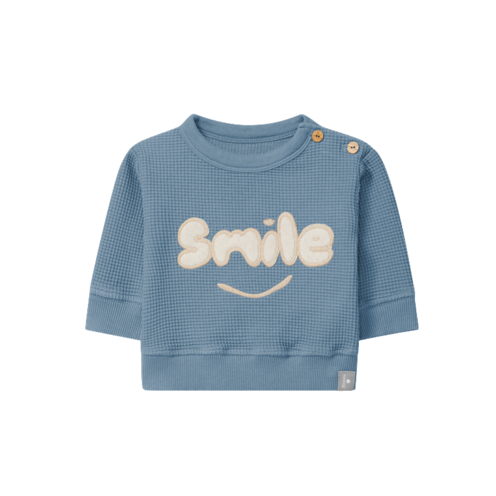 Sweatshirt azul "smile" em malha waffle - Snug
