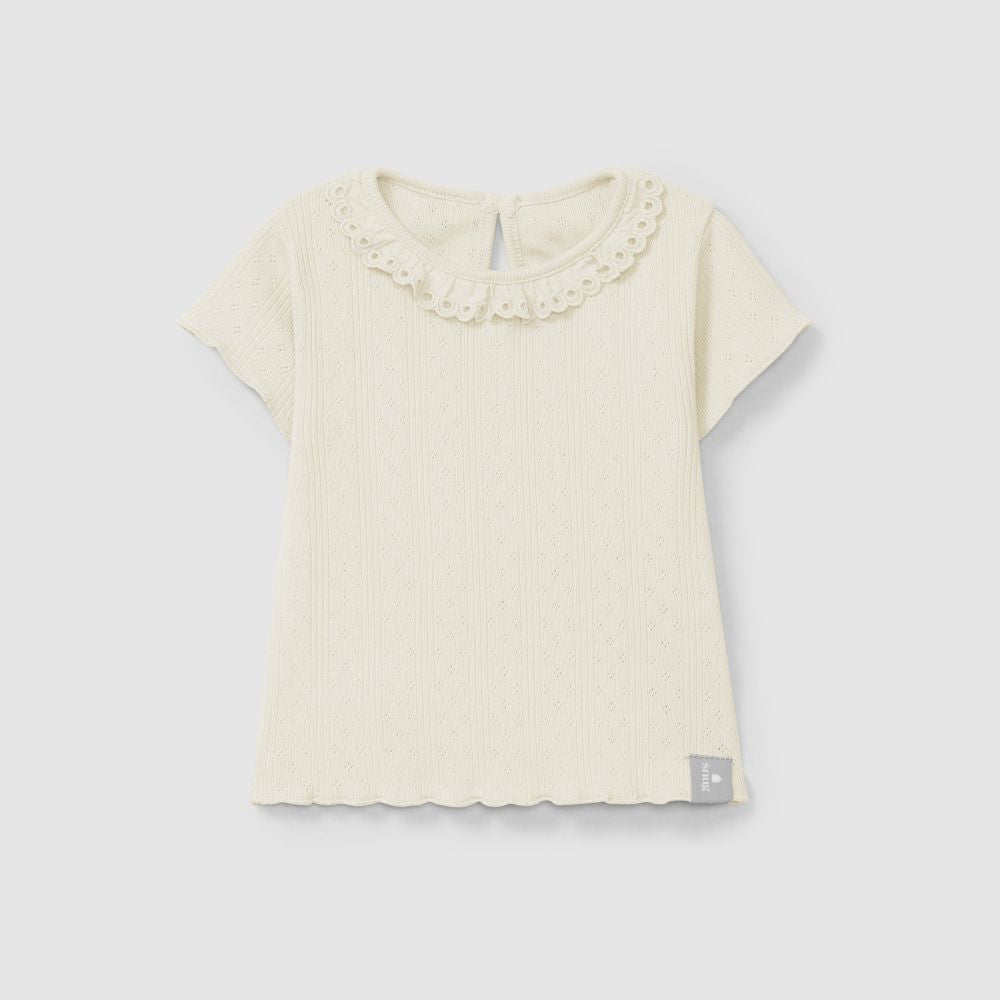T-shirt ajour com gola de folho bordado inglês - Snug