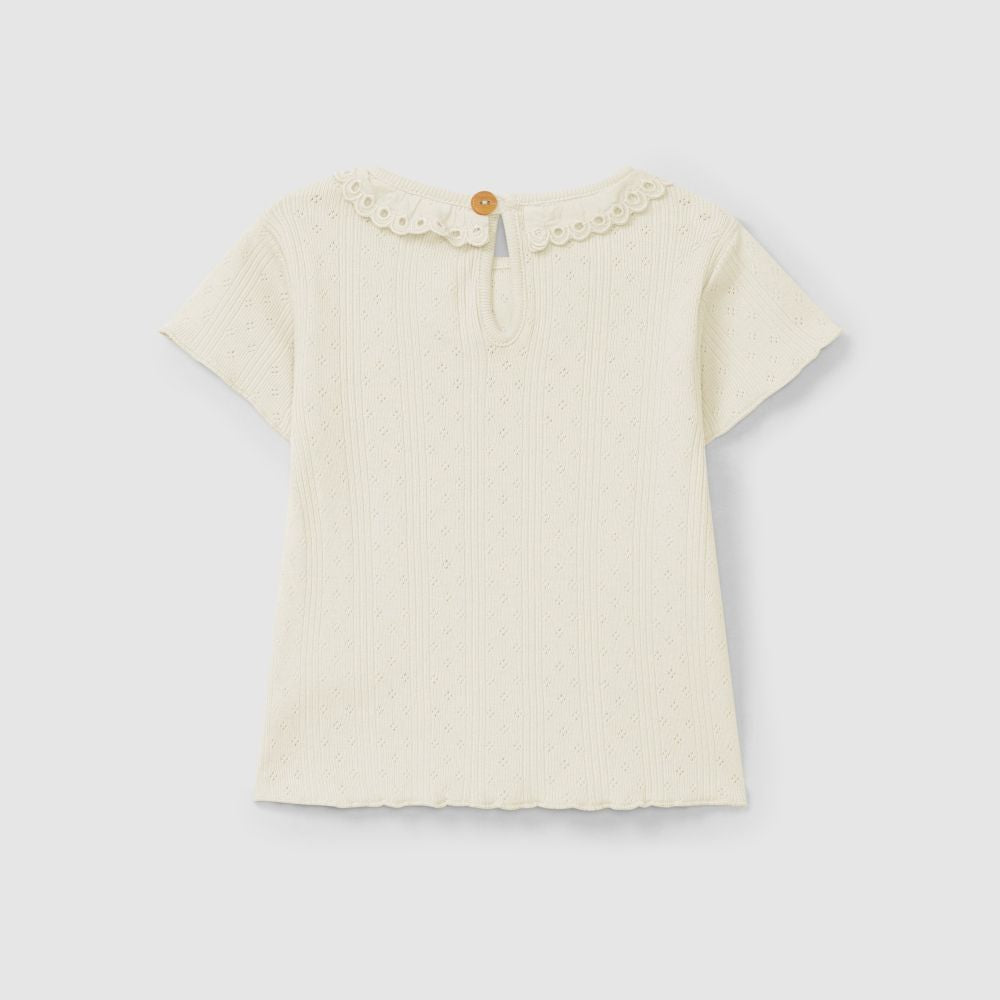 T-shirt ajour com gola de folho bordado inglês - Snug