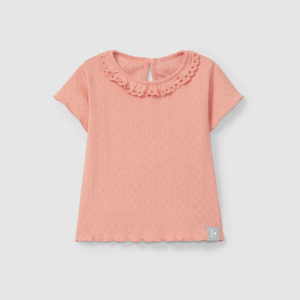 T-shirt ajour com gola de folho bordado inglês - Snug