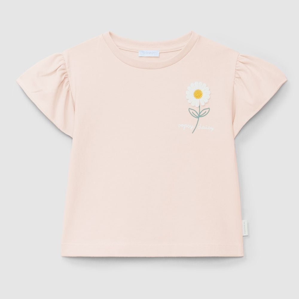 T-shirt com aplicação de flor em relevo - Laranjinha