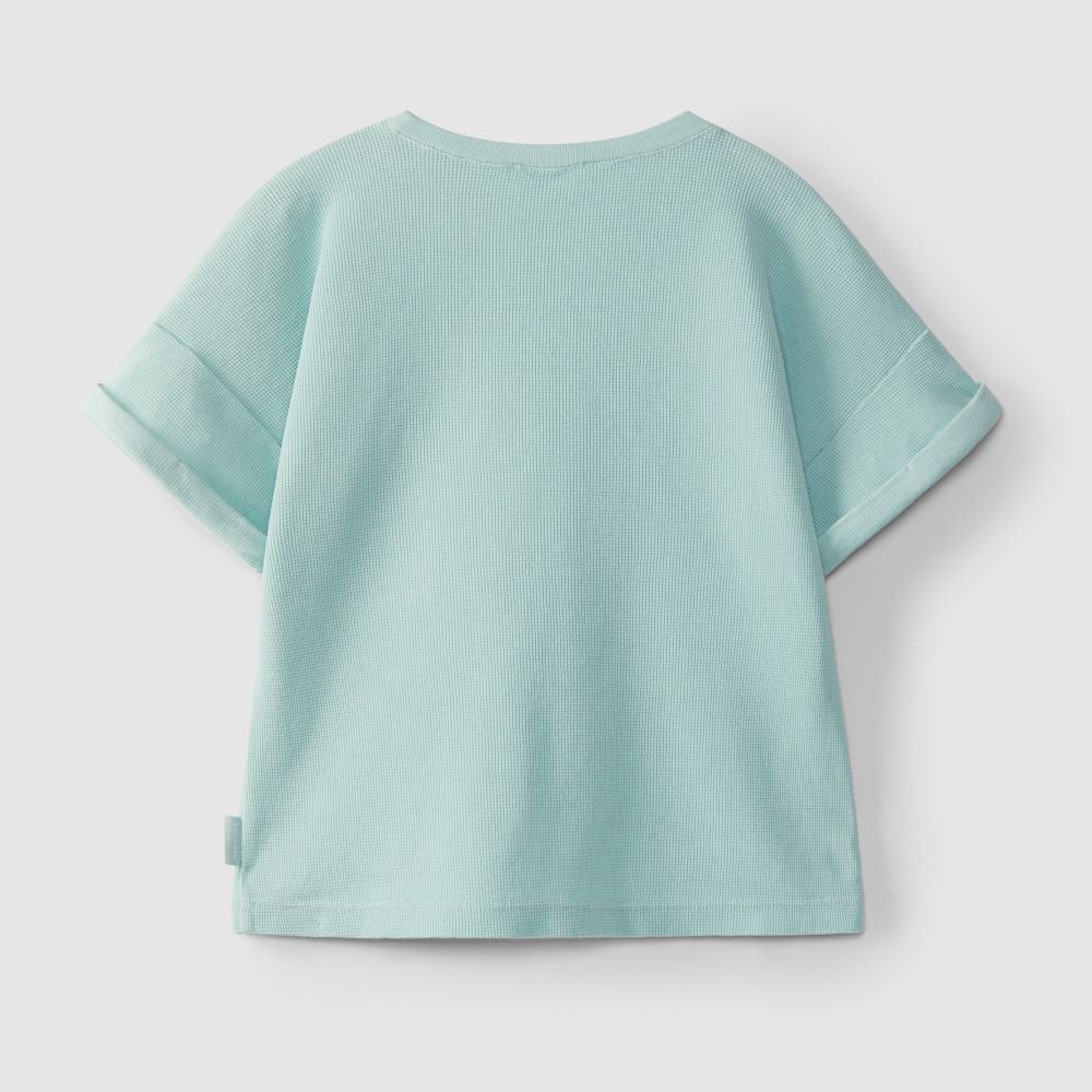 T-shirt em malha waffle com bolso em bordado inglês - Laranjinha