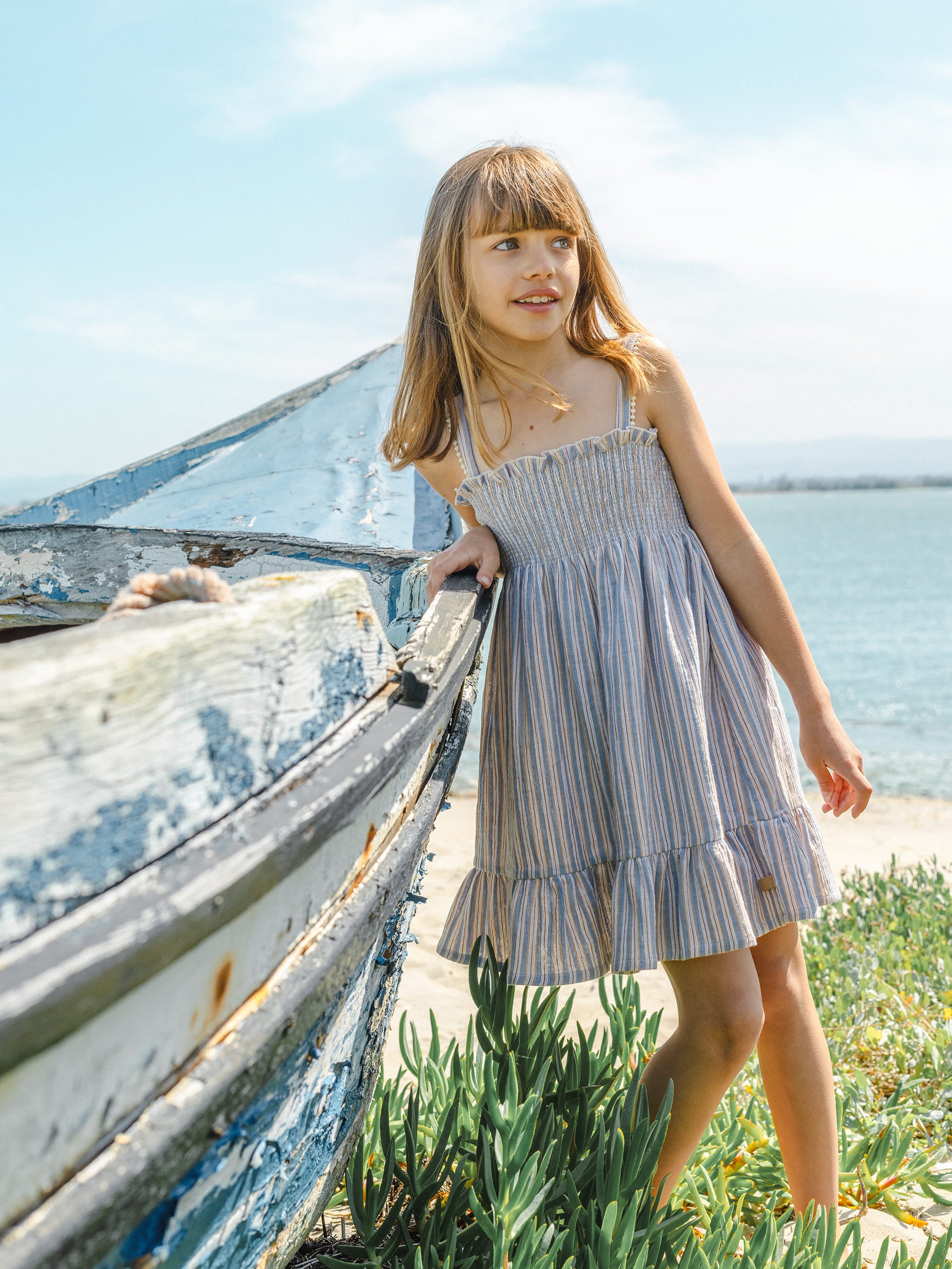 Vestido de alças riscas milticolor - Laranjinha