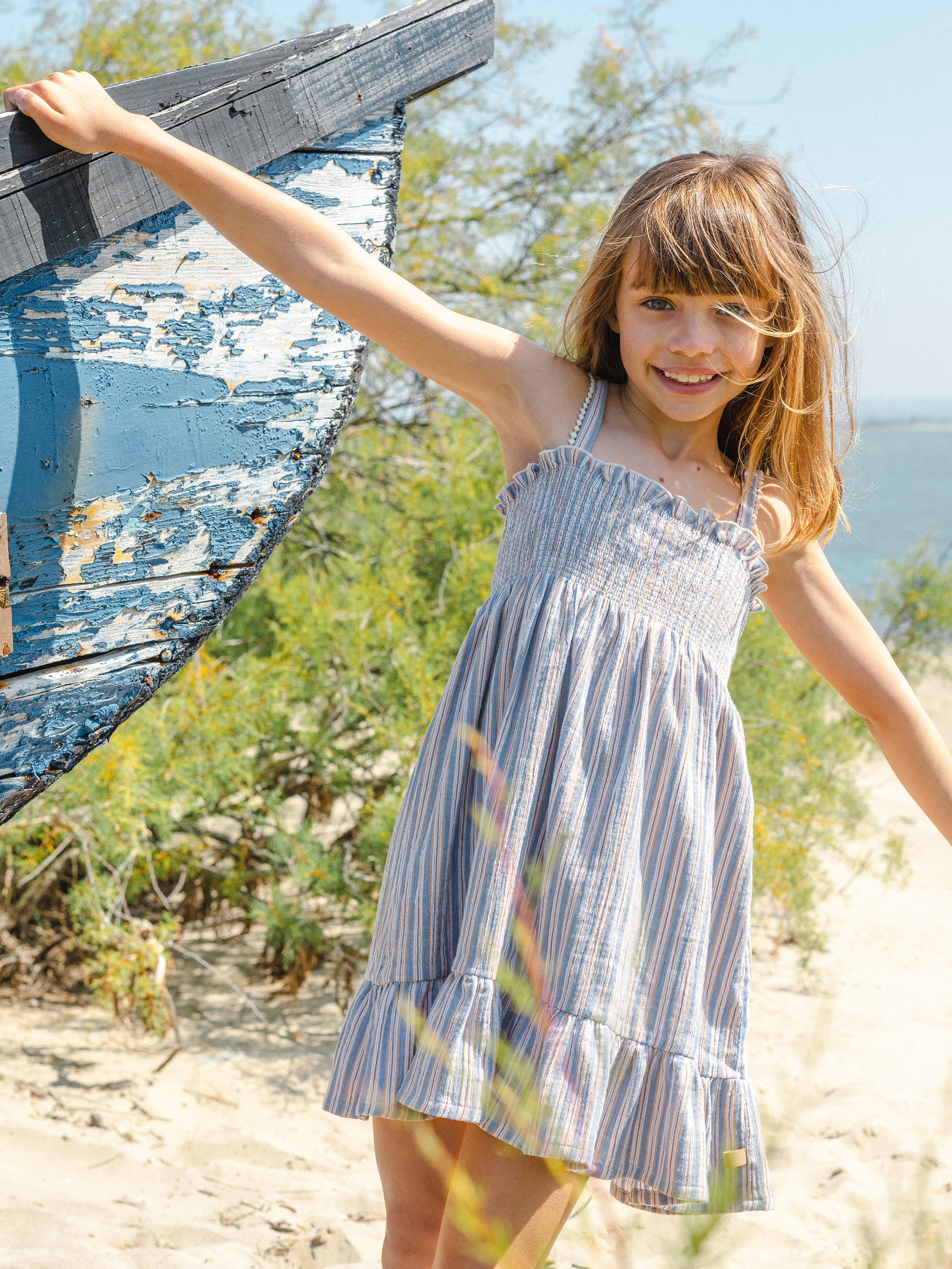 Vestido de alças riscas milticolor - Laranjinha