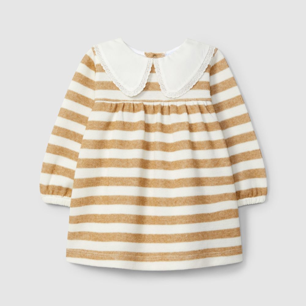 Vestido de riscas com gola detalhe de renda - Laranjinha