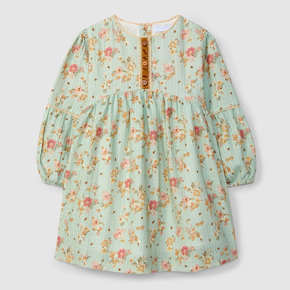 Vestido floral com detalhes de renda - Laranjinha