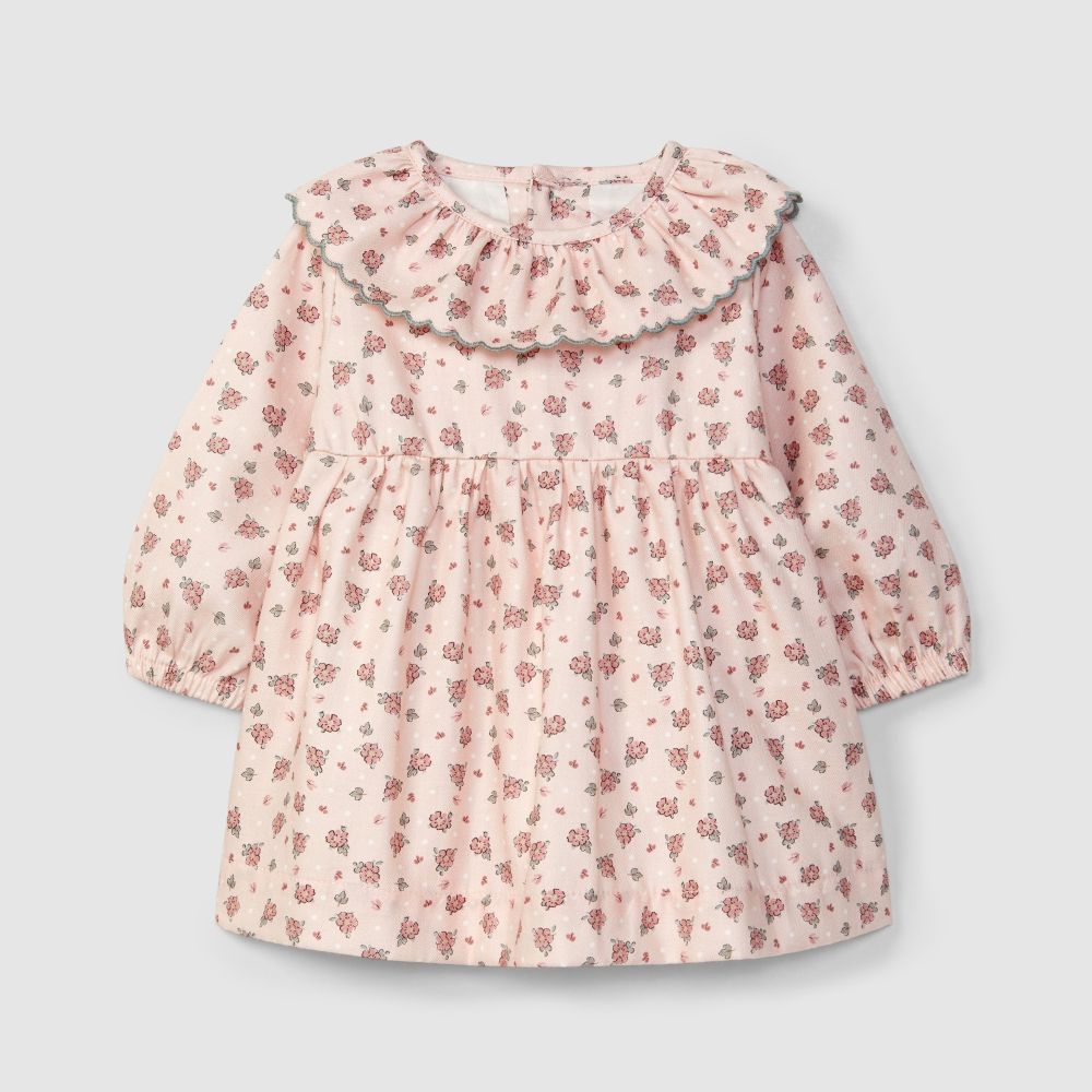 Vestido flores delicadas com gola de folho - Laranjinha