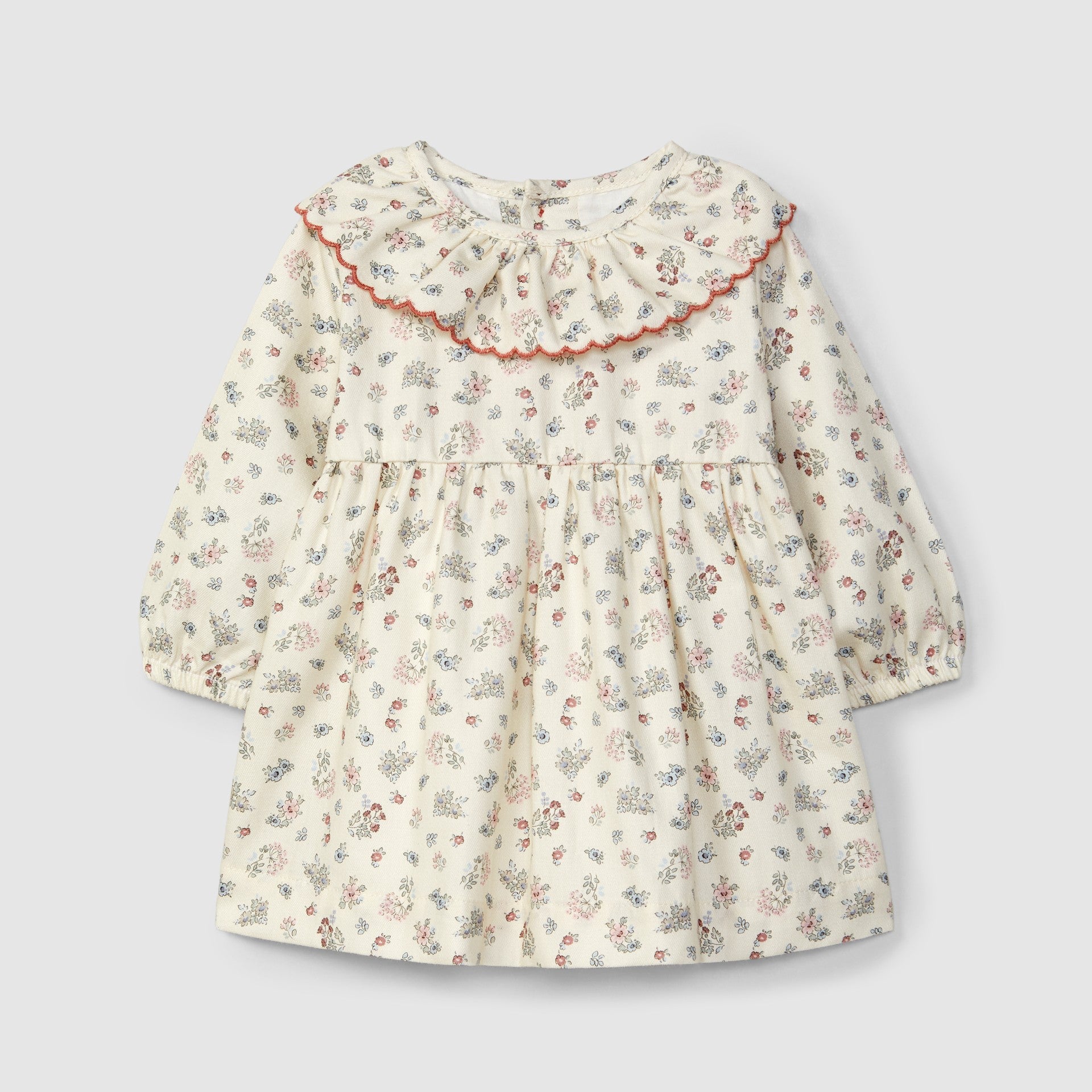 Vestido flores delicadas com gola de folho - Laranjinha