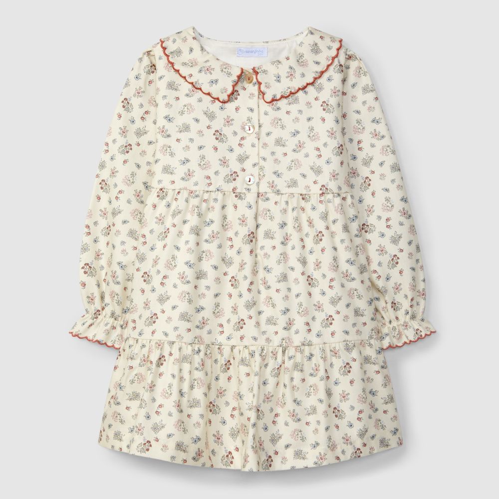 Vestido flores delicadas gola com bordado - Laranjinha