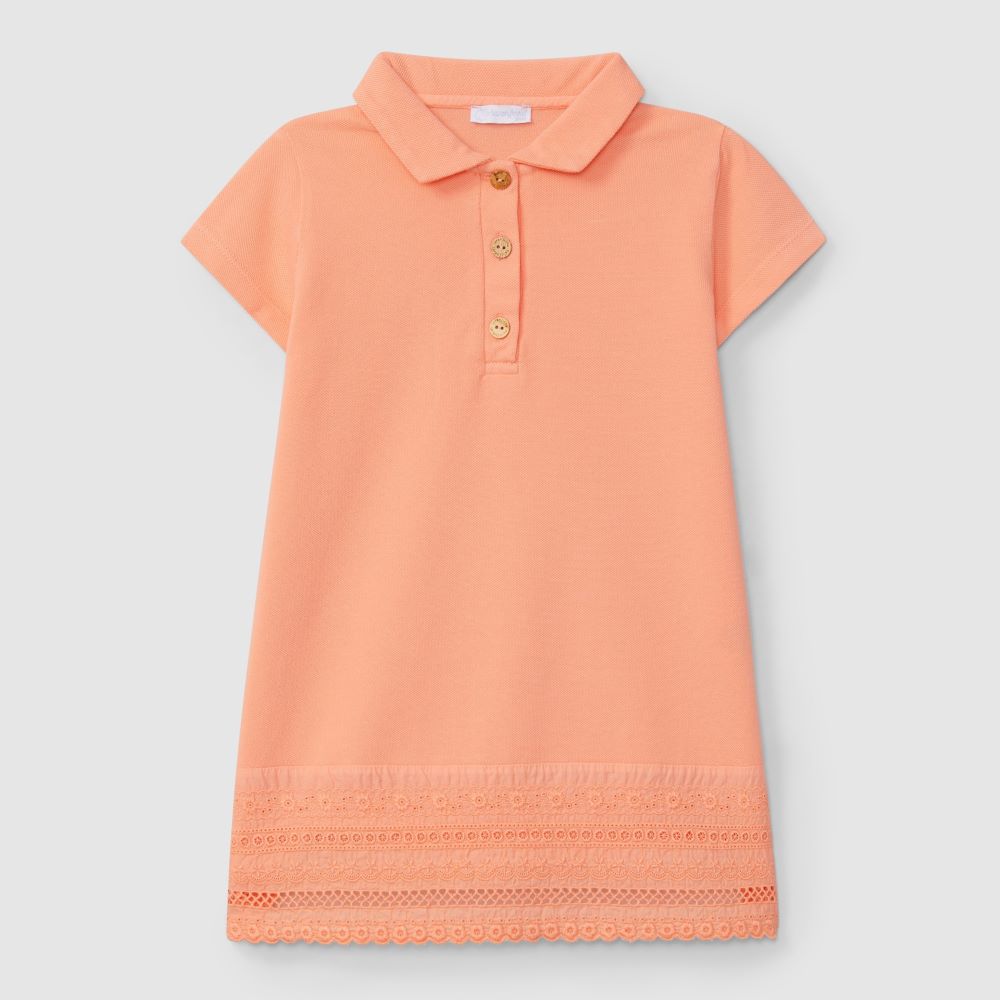 Vestido piqué e bordado inglês - Laranjinha