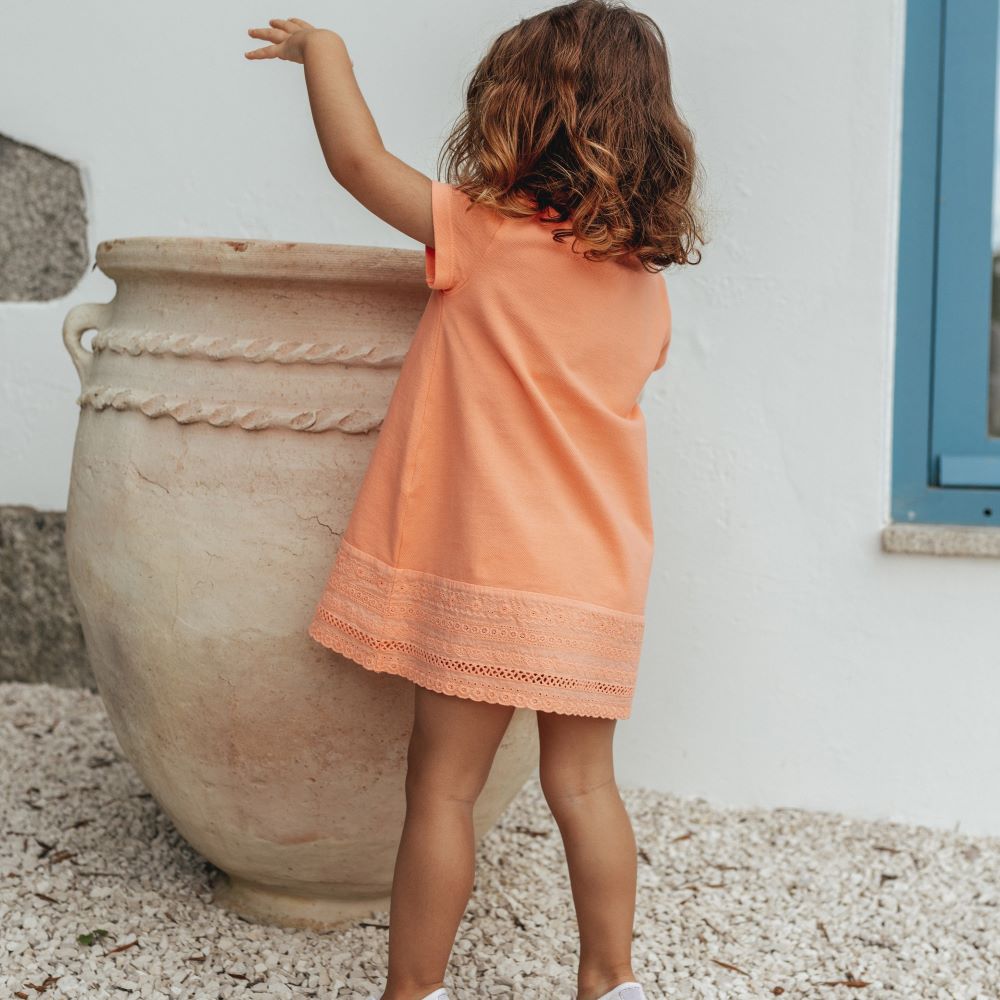 Vestido piqué e bordado inglês - Laranjinha