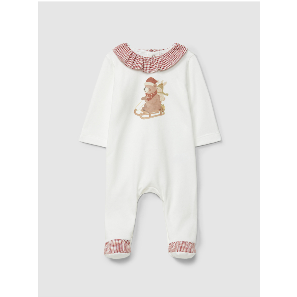 Babygrow urso e coelho no trenó gola de folho - Laranjinha