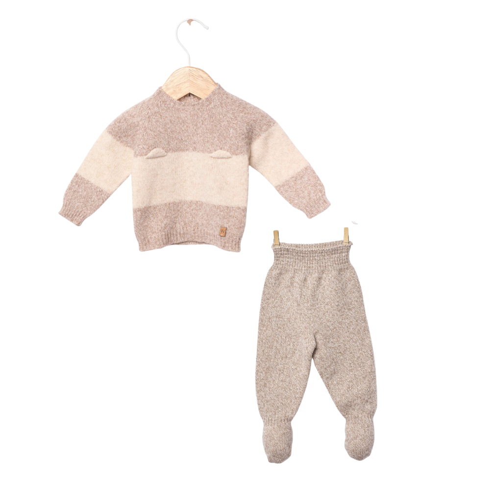 Conjunto com com ursinho tricotada em lã merino | LITTLE TEDDY BEAR - Wedoble