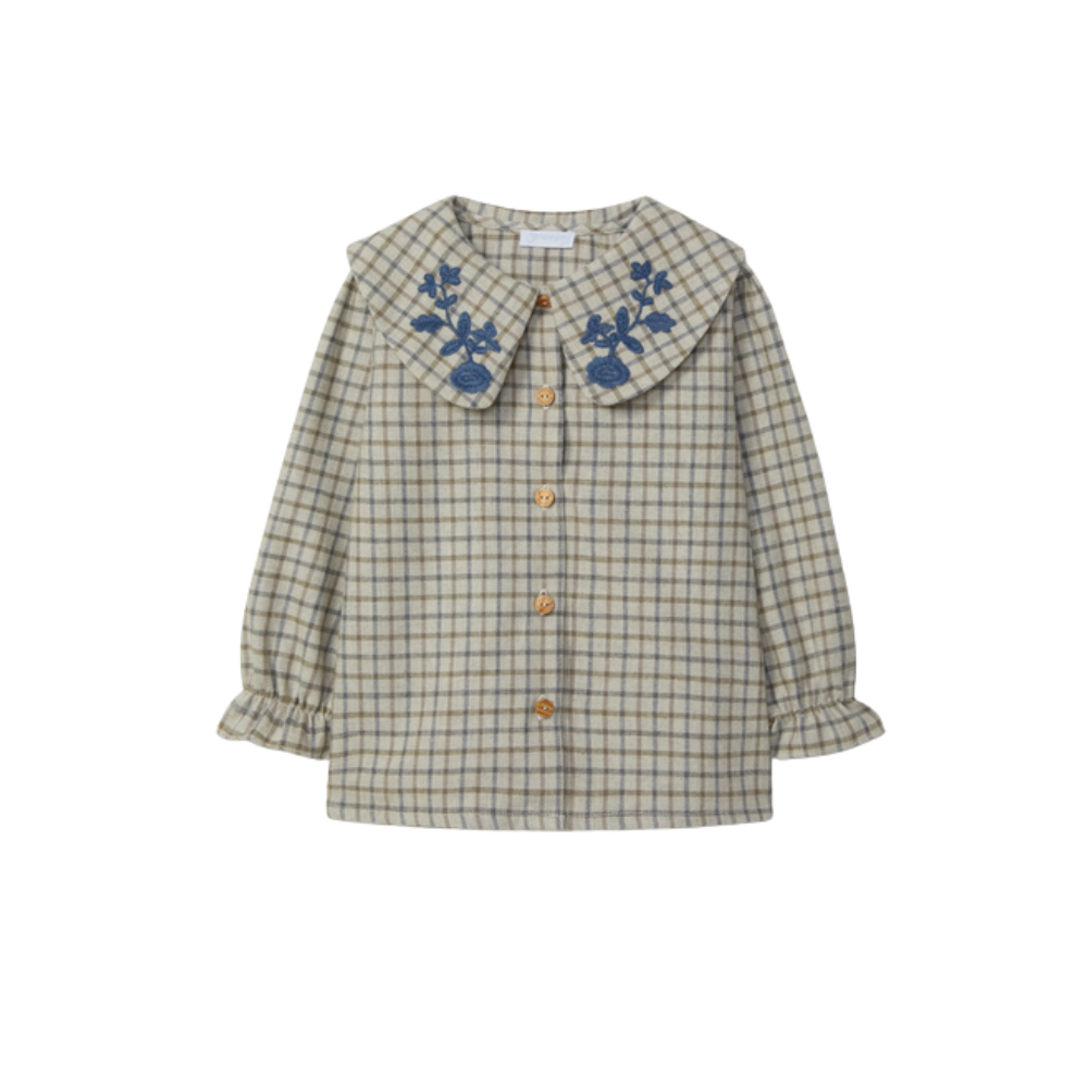 Blusa xadrez bordado com fio de lã - Laranjinha