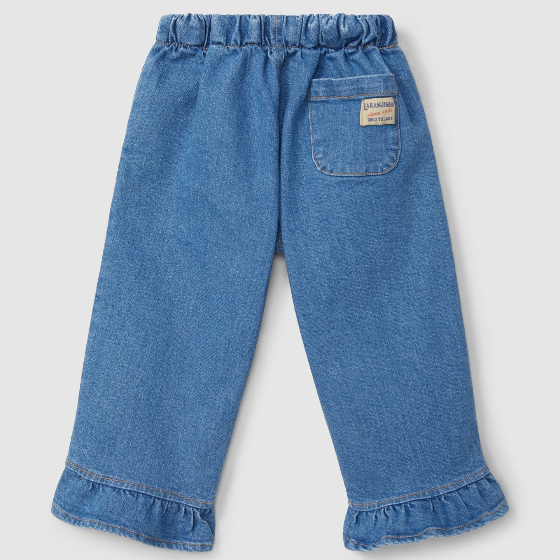 Calças de ganga com detalhe de folho - Laranjinha