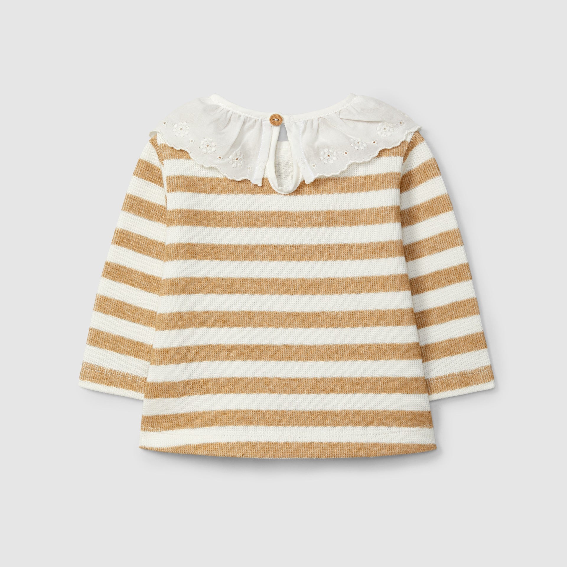 Longsleeve de riscas com gola de folho bordado - Laranjinha