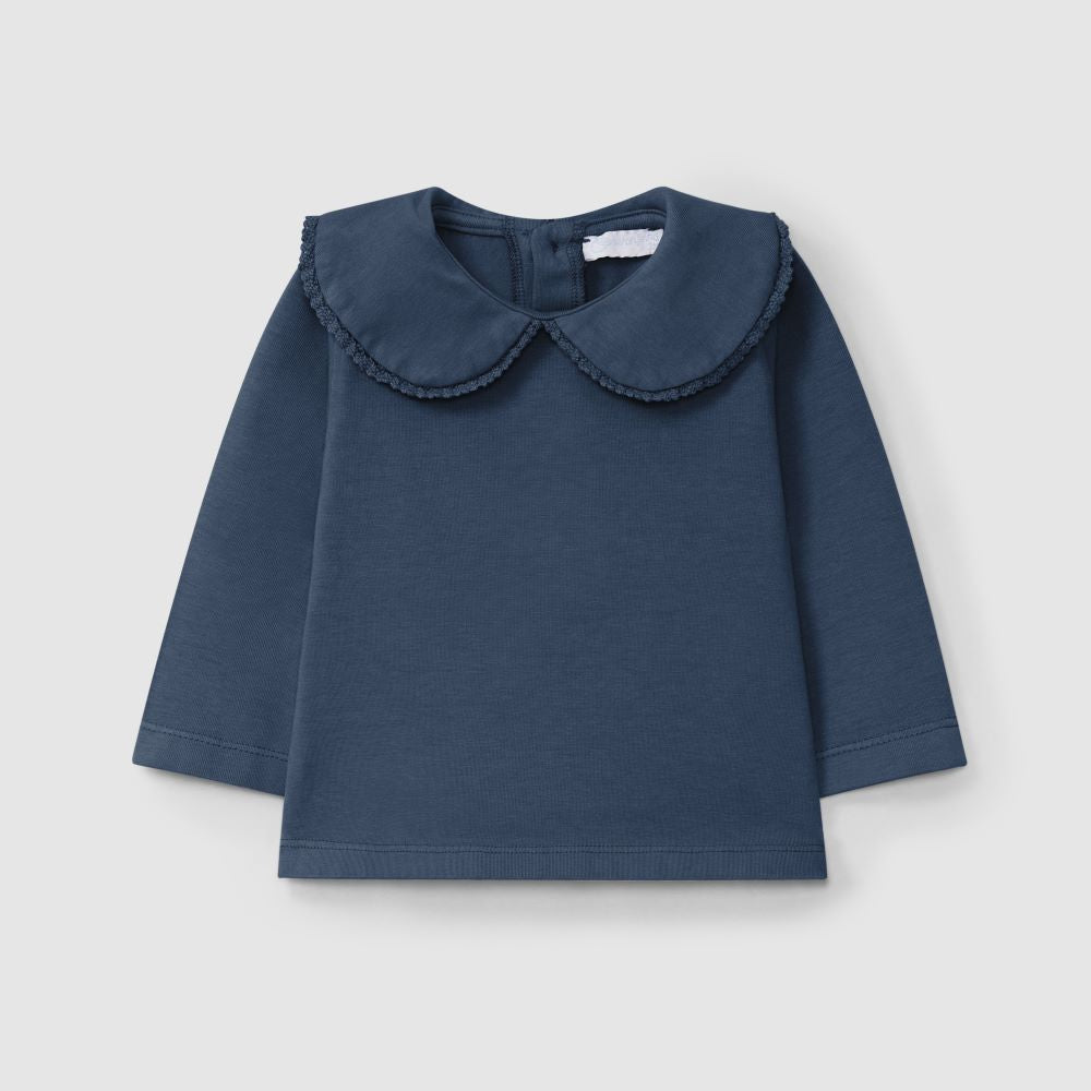 Longsleeve gola redonda com detalhe de fita croché - Laranjinha