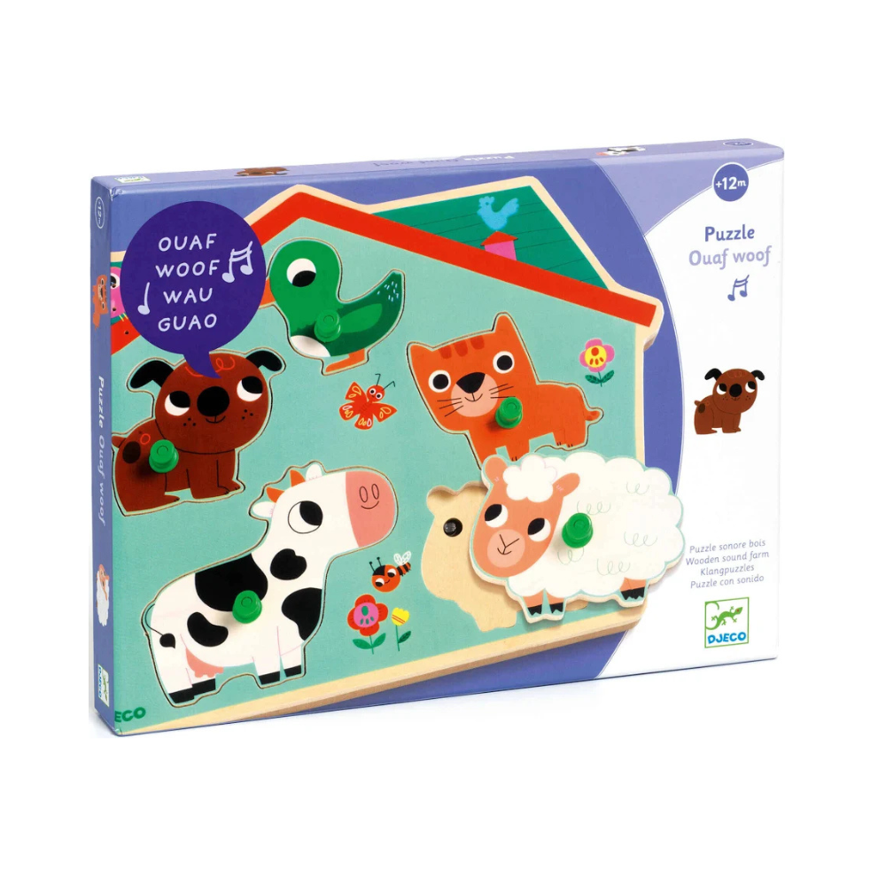 Puzzle Sonoro de Madeira c/ Animais - Djeco