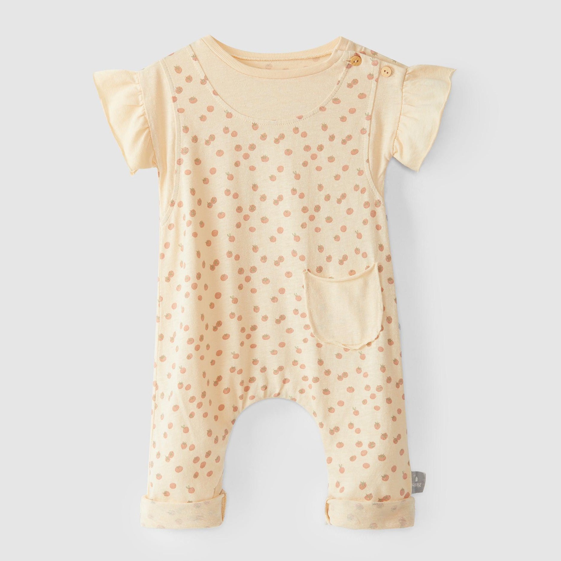 Macacão com estampado de pequenos tomates - chuvadeamor