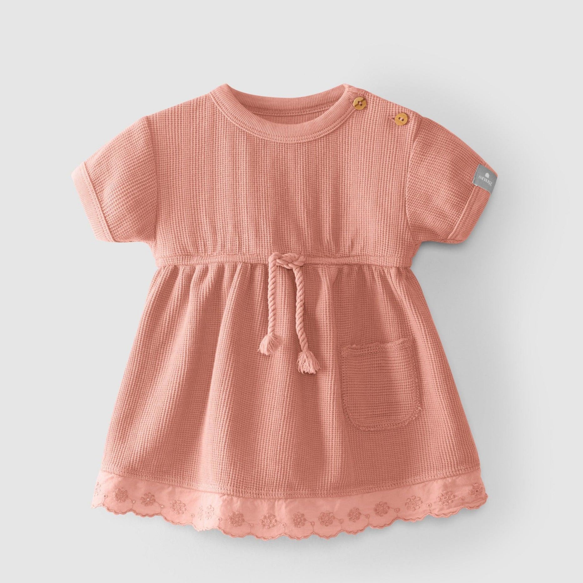 Vestido algodão texturado com folho bordado - Snug - chuvadeamor