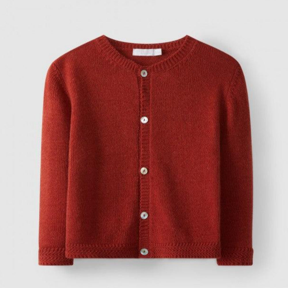 Casaco tricotado decote redondo com fantasia - Laranjinha - chuvadeamor