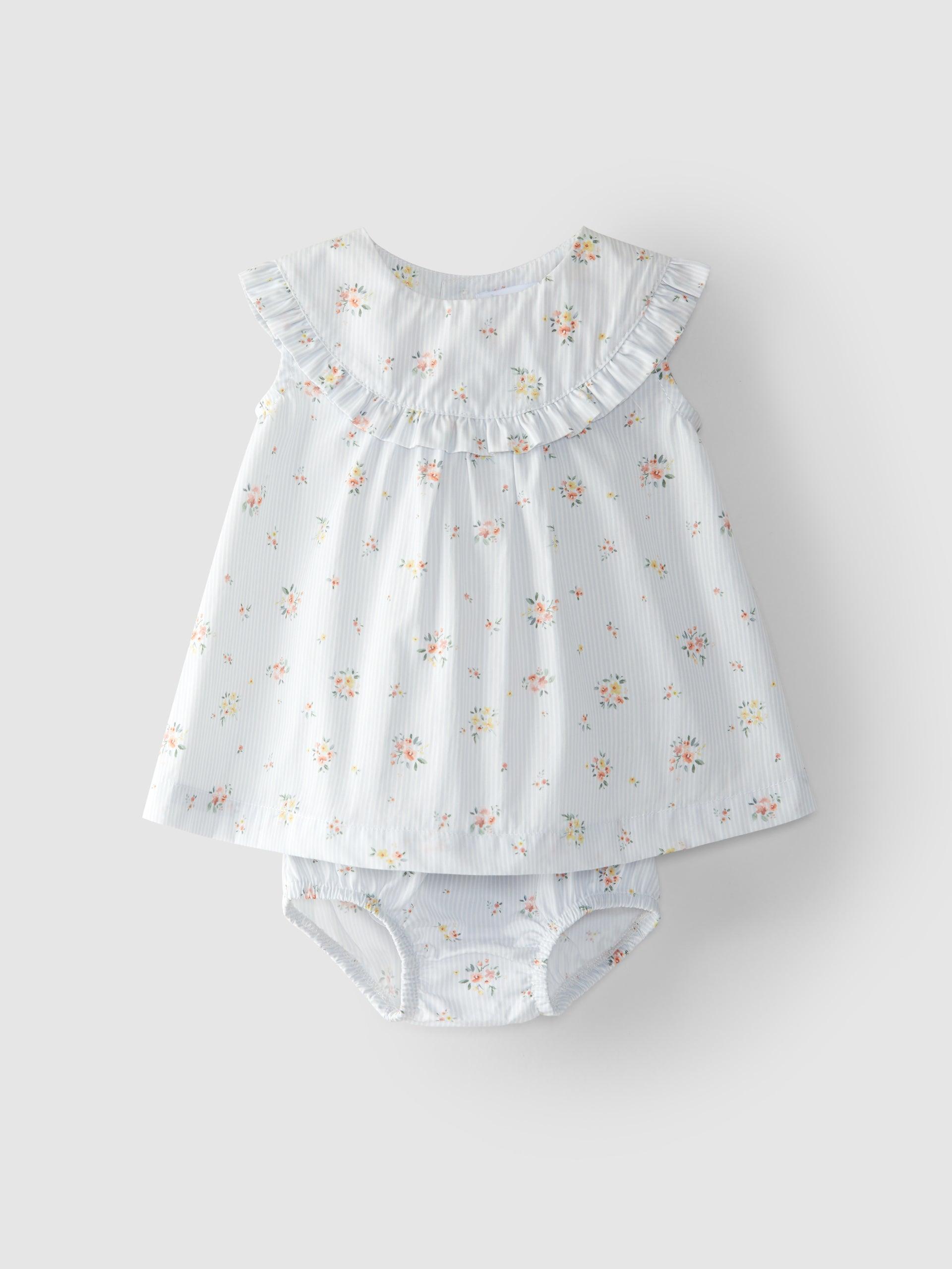 Vestido com tapa fraldas riscas com flores - Laranjinha - chuvadeamor