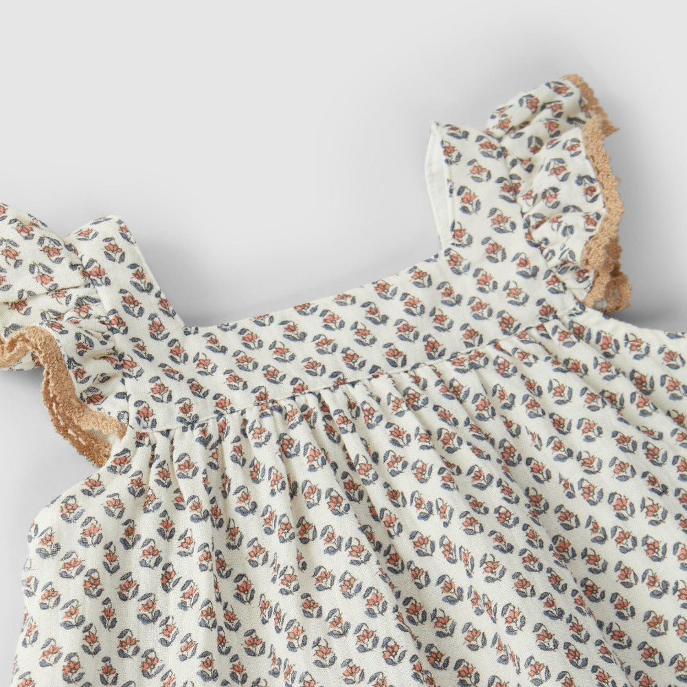 Vestido flores algodão orgânico - Laranjinha