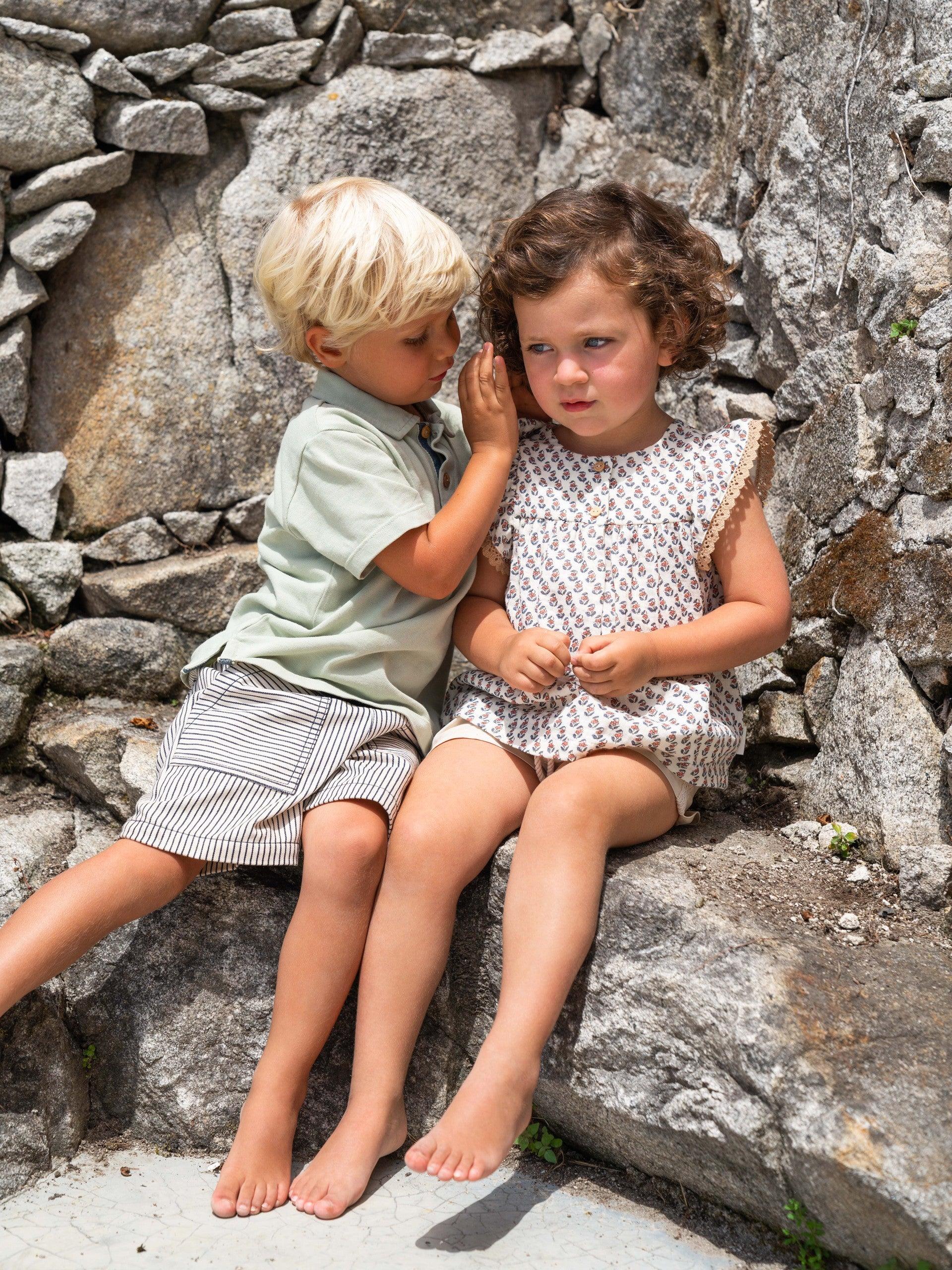 Blusa flores algodão orgânico - Laranjinha